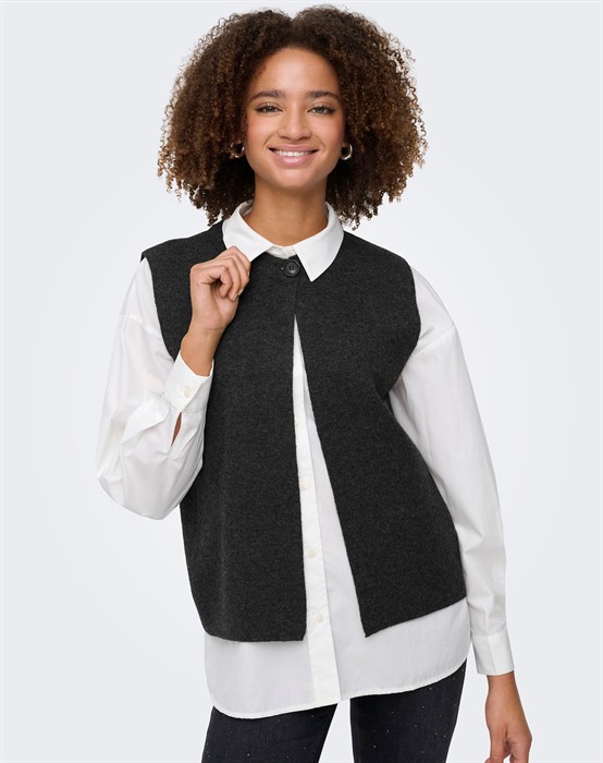 ONLAnneli Life Button Vest - Dark Grey Melange 